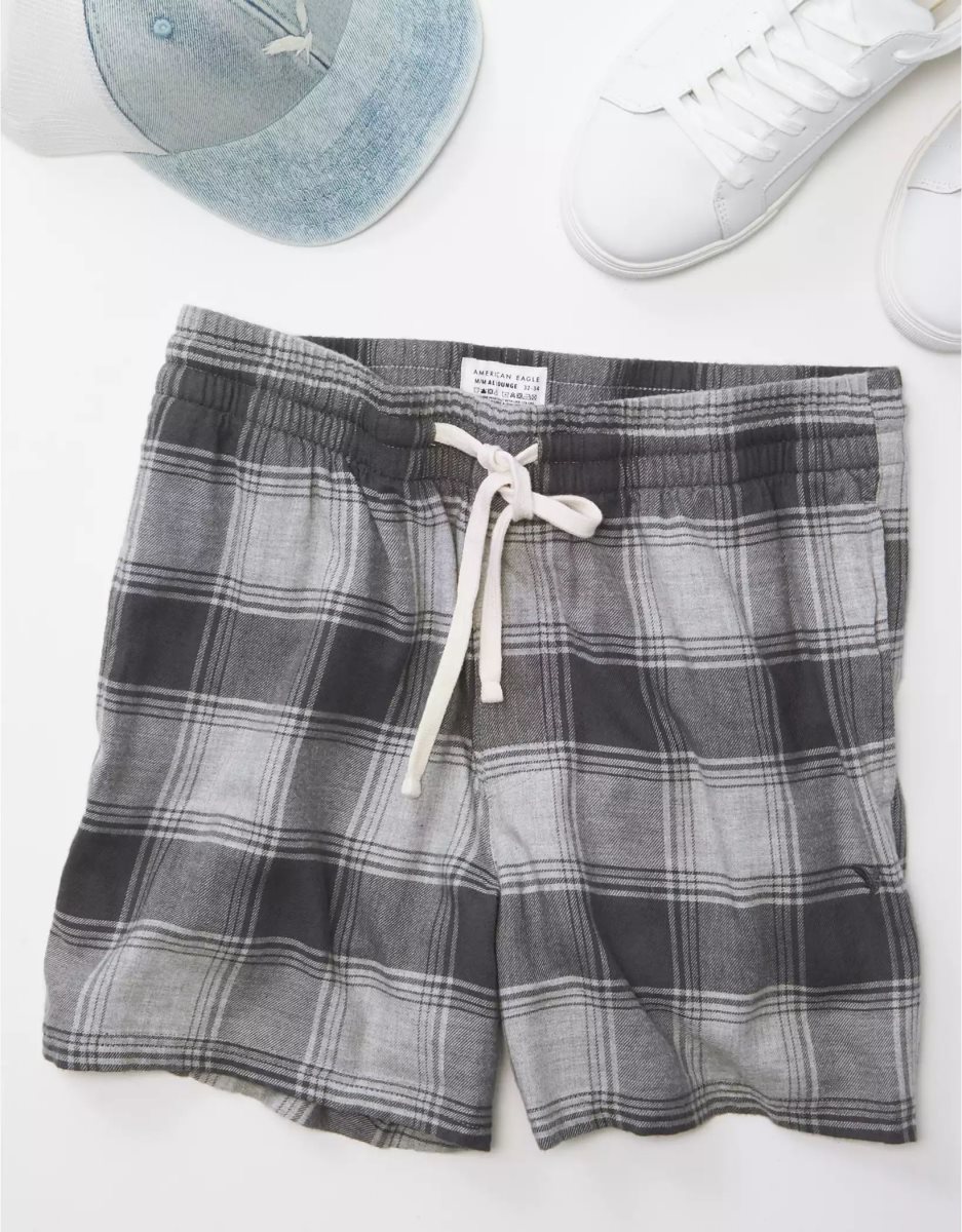 Loungewear American Eagle AE Flannel Shorts Grise Homme | CYA-40384751